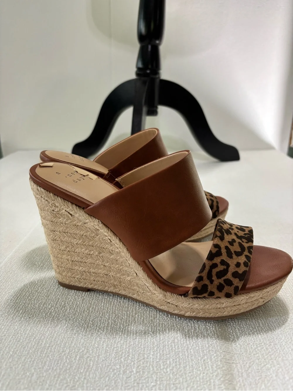 a new day Tan Brown Leopard Espadrille Wedge Sandals